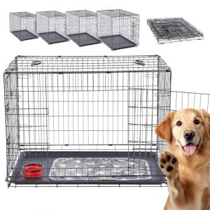 Arebos Cage pour chien 77,5 x 53 x 59 cm Caisse de transport Cage pour chien à la maison avec couverture douillette + gamelle | M Noir