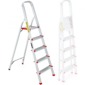 Escabeau &agrave; 5 marches BM TOOLS BMT-ESC5-ALU - Haut. de travail : 99 cm - prend peu de place et se range facilement - en Aluminium