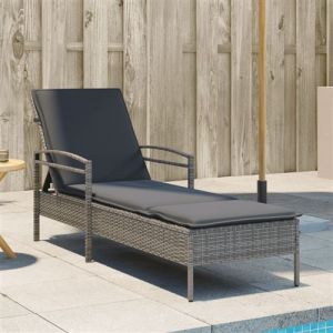 VidaXL Chaise longue avec coussin gris 63x200x81 cm résine tressée, lit de bronzage, chaise longue inclinable, lit de jour d'extérieur