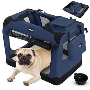 Leopet Sac de Transport pour Chiens - Gamelle, Pliable, Respirant, Taille S, Bleu Marine - Bagage, Panier pour Animal de Compagnie