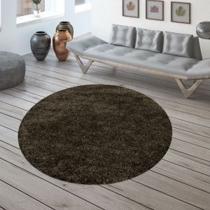 Fluffy - Tapis Rond Shaggy Poils Longs Fibre Doux moelleux (Marron - 200x200cm)