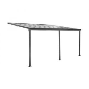 Pergola murale 3x5m anthracite en aluminium et polycarbonate avec gouttière. pergola adossée
