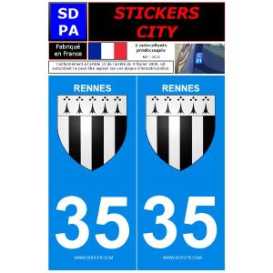 SDPA SC35 - 2 autocollants pour plaque d'immatriculation "Rennes"