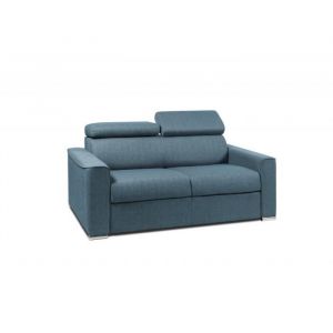 Canapé 2 places convertible express en tissu bleu - couchage 120 cm - Matelas 16 cm mémoire de forme VIZIR