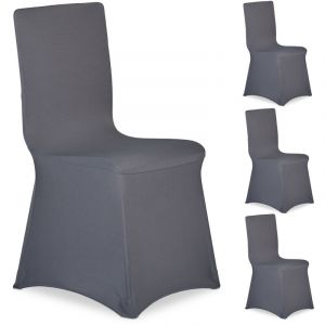 Relaxdays Housses de chaise, lot de 4, extensible, universel, lavable, décoration de mariage, banquet, anthracite