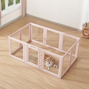 VEVOR Parc de Mise Bas pour Chien, 154 x 100 x 60 cm, Caisse de Mise Bas pour Chiots, avec Fen&ecirc;tres Transparentes et Serrure, Cadre Rose Clair, Kit de Naissance Durable pour Chiens de Taille Moyenne