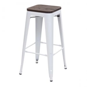 Décoshop26 Tabouret de bar siège en bois chaise de bar design industriel en métal empilable blanc 04_0005248
