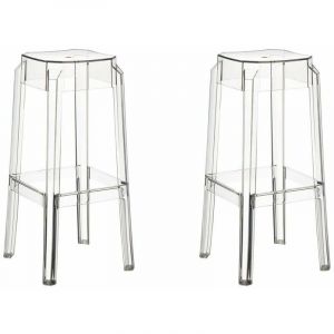 D&eacute;coshop26 Lot de 2 tabourets de bar empilable design moderne plastique transparent 100000231