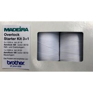 Madeira Coffret de 4 C&ocirc;nes Starter kit 3+1 pour Surjeteuse - Kit de Fils de Qualit&eacute; Sup&eacute;rieure Blanc - Blanc