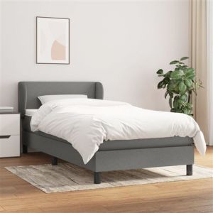 VidaXL Sommier à Lattes de Lit avec Matelas, Lit Rembourré, Lit Simple, Lit Adulte de Chambre à Coucher Intérieur, Moderne, Gris Foncé 90x200 cm Tissu