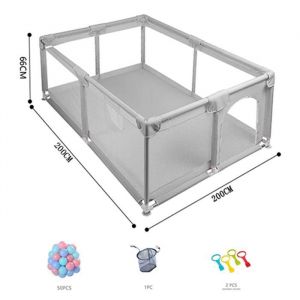 Parc Bébé 200 X 200 Cm - Magic Zc Parc Bébé Pliable Et Lavable Avec Ventouses En Dessous, Porte Zippée, 50 Balles Océan- Hn Gris