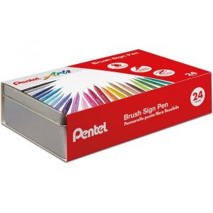 Pentel SES15C Brush Sign Pen Bo&icirc;te cadeau en m&eacute;tal avec 24 couleurs