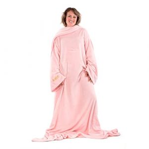 Rose Snug Rug Deluxe Couverture avec Manches Couverture en polaire Plaid &agrave; Manche Femme Homme adulte Canape TV Hiver