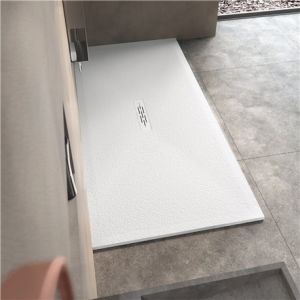 Kinedo Receveur de douche super plat épaiss. 2,6 cm kinemoon Style texture pierre lunaire anti dérapant blanc 160x90 bonde centrale extra plate