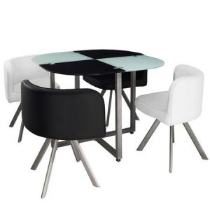 Image de Giovanni Ensemble Table de repas avec 4 chaises Design MALAGA Noir & Blanc