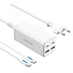 Vention Portable GaN Charger FBSBG-EU 4 Ports PD100W Kit de c&acirc;ble blanc compatible avec Samsung/Iphone/ordinateurs portables