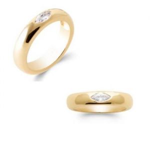 Bague - Bijouxia - Jonc Bomb&eacute; - Oxyde De Zirconium - Plaqu&eacute; Or 18 Carats - Tailles 50 &Agrave; 60