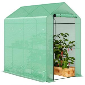Outsunny Serre de Jardin - &eacute;tag&egrave;re 2 niveaux porte zipp&eacute;e enroulable - b&acirc;che renforc&eacute;e 140 g/m&sup2; ch&acirc;ssis en acier - vert