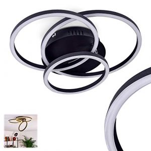 Hofstein Plafonnier LED Malanje en m&eacute;tal noir, &eacute;l&eacute;gant luminaire moderne &agrave; 3 anneaux lumineux dont 1 rotatif pour un look personnalis&eacute;, id&eacute;al dans un salon contemporain, 30 Watt, 1100 Lumen, 3000 Kelvin