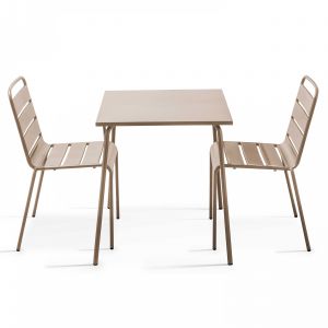 Image de Oviala Ensemble table carrée (70 x 70 x 72 cm) et 2 chaises Palavas - Taupe