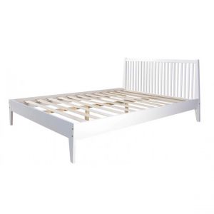 Homestyle4U Lit double en bois m if 140x200cm blanc pin lit futon a lattes cadre de lit