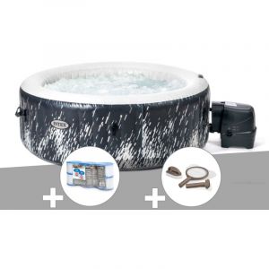 Intex Kit spa gonflable PureSpa Galaxie rond Bulles avec LED 4 places + 6 filtres + Kit d'entretien