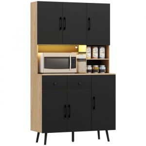 Homcom Buffet haut armoire cuisine design led réglable avec fonction synchronisation musicale noir effet bois clair