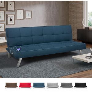 Modus Sofà Canapé lit en tissu avec port USB et pieds en métal AstraLIS design, Couleur: Bleu