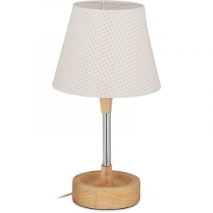 Relaxdays Lampe de chevet pour enfants, tissu, bois, métal, HxD : 40 x 22 cm, abat-jour étoiles, à poser, blanc-nature