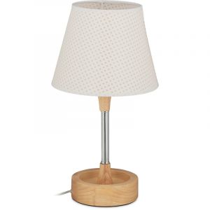 Image de Relaxdays Lampe de chevet pour enfants, tissu, bois, métal, HxD : 40 x 22 cm, abat-jour étoiles, à poser, blanc-nature