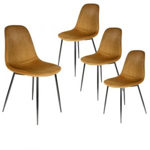 ALESSIA - Lot de 4 Chaises Velours C&ocirc;tel&eacute; Jaune Moutarde - Altobuy