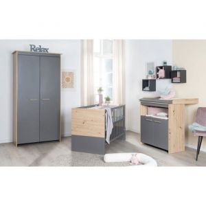 Roba Chambre B&eacute;b&eacute; Compl&egrave;te : Lit 60 X 120 Cm + Commode &Agrave; Langer + Armoire - Anna - Ch&ecirc;ne Kent / Anthracite