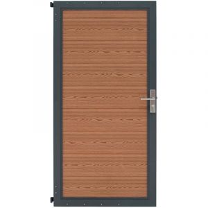 Monster shop Kit Cl&ocirc;ture Portillon en Bois Composite Brun 180 H x 90 cm L, Cadre en Aluminium Lames &agrave; Embo&icirc;ter Texture Bois Reversible PVC Brise-Vue Ext&eacute;rieur