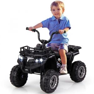 Costway Quad Electrique Pour Enfants 6v 4,5ah Avec 4 Roues Antid&eacute;rapantes, Led, Panier De Rangement, 74 X 45 X 56 Cm, Noir