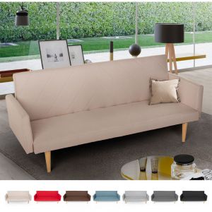 Modus Sofà Canapé lit 3 places clic clac en tissu inclinable design nordique Perla, Couleur: Beige