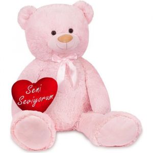 Brubaker Peluche géante XXL - Ours / Nounours - 100 cm - Rose - Cœur en Peluche 'Seni Seviyorum' Inclus