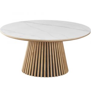 Table basse ronde en céramique effet marbre et bois clair Ø80 cm