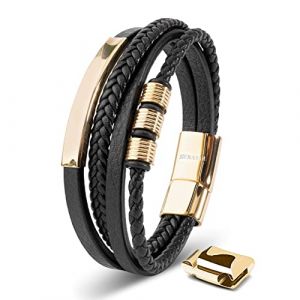 Bracelet en Cuir pour Homme SERASAR B044-17 Or Bracelet &eacute;l&eacute;gant avec fermoir magn&eacute;tique cadeau parfait pour p&egrave;re ou fr&egrave;re