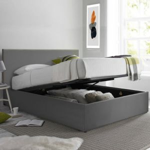 Lit Coffre - SAMPUR - Prestige 140 x 190 - Simili Cuir Noir - Sommier à Lattes en Bois + Tête de Lit inclus