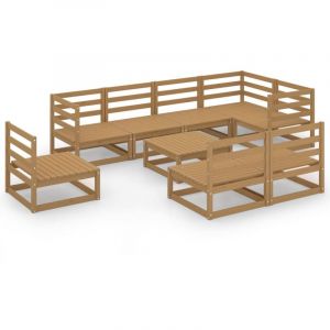 VidaXL Salon de jardin 9 pcs Marron miel Bois de pin massif