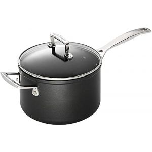 Image de Le Creuset Casserole Anti-Adh&eacute;rente en Aluminium Forg&eacute;, &Oslash; 18 cm, Sans PFOA, Compatible avec Toutes Sources de Chaleur (y Compris Induction), Anthracite/Argent&eacute;
