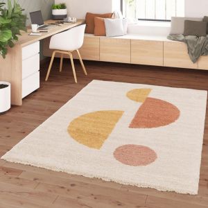 Unamourdetapis Tapis shaggy 120x170 beige et orange tissé rectangle motif géométrique aurora 3