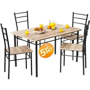 Ensemble table et 4 chaises LEO Chêne clair en métal laqué MDF