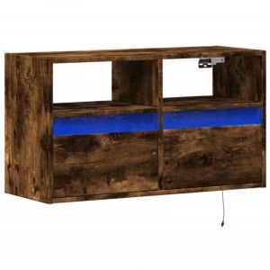 VidaXL Meuble TV mural avec lumi&egrave;res LED ch&ecirc;ne fum&eacute; 80x31x45 cm