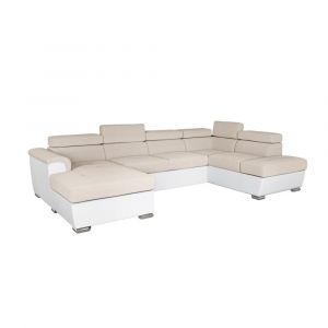 Loungitude Canapé panoramique convertible, 2 coffres, tissu Easy Clean et simili