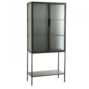 Image de Hellin Buffet haut en verre et métal noir 2 portes et tablette en métal L80