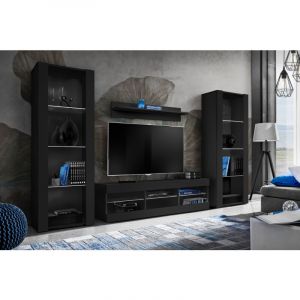 Ensembles de meubles Tivoli Grande, Noir/Noir, Largeur 290cm x Hauteur 159cm x Profondeur 35cm, sans led, pour Salon, Chambre - Komodee