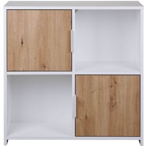 OPHELY - Meuble 2 Portes 2 Niches Blanc et Effet Bois - Altobuy