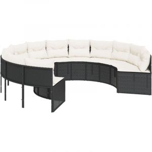 VidaXL Canap&eacute; de jardin avec coussins rond noir r&eacute;sine tress&eacute;e Noir