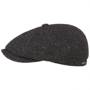 Stetson Casquette Hatteras Shetland Wool Homme - Made in The EU Gavroche Laine pour l'hiver avec Visiere, Doublure Automne-Hiver - 62 cm Noir